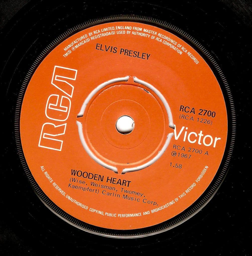 ELVIS PRESLEY Wooden Heart Vinyl Record 7 Inch RCA Victor 1977